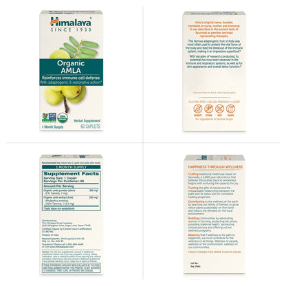 Himalaya Organic Amla - Herbal Immune Support Supplement with Adaptogen and Antioxidant - USDA Organic, Vegan, Non-GMO, Gluten Free, 600 mg, 60 Caplets - dailyvitalstore