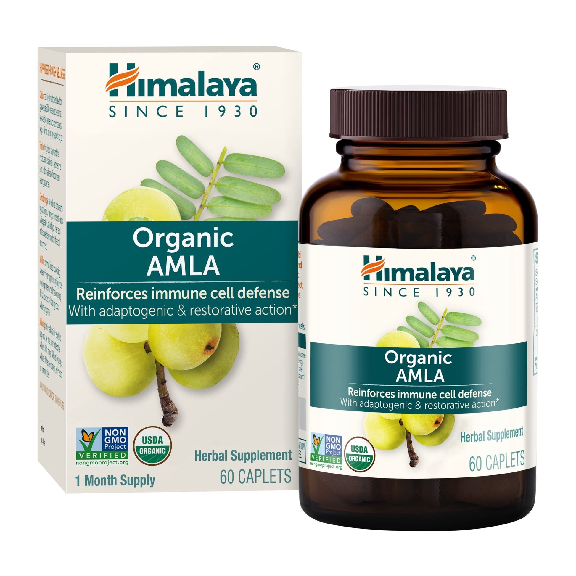 Himalaya Organic Amla - Herbal Immune Support Supplement with Adaptogen and Antioxidant - USDA Organic, Vegan, Non-GMO, Gluten Free, 600 mg, 60 Caplets - dailyvitalstore