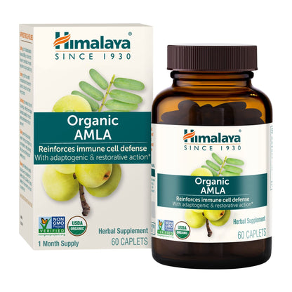 Himalaya Organic Amla - Herbal Immune Support Supplement with Adaptogen and Antioxidant - USDA Organic, Vegan, Non-GMO, Gluten Free, 600 mg, 60 Caplets - dailyvitalstore