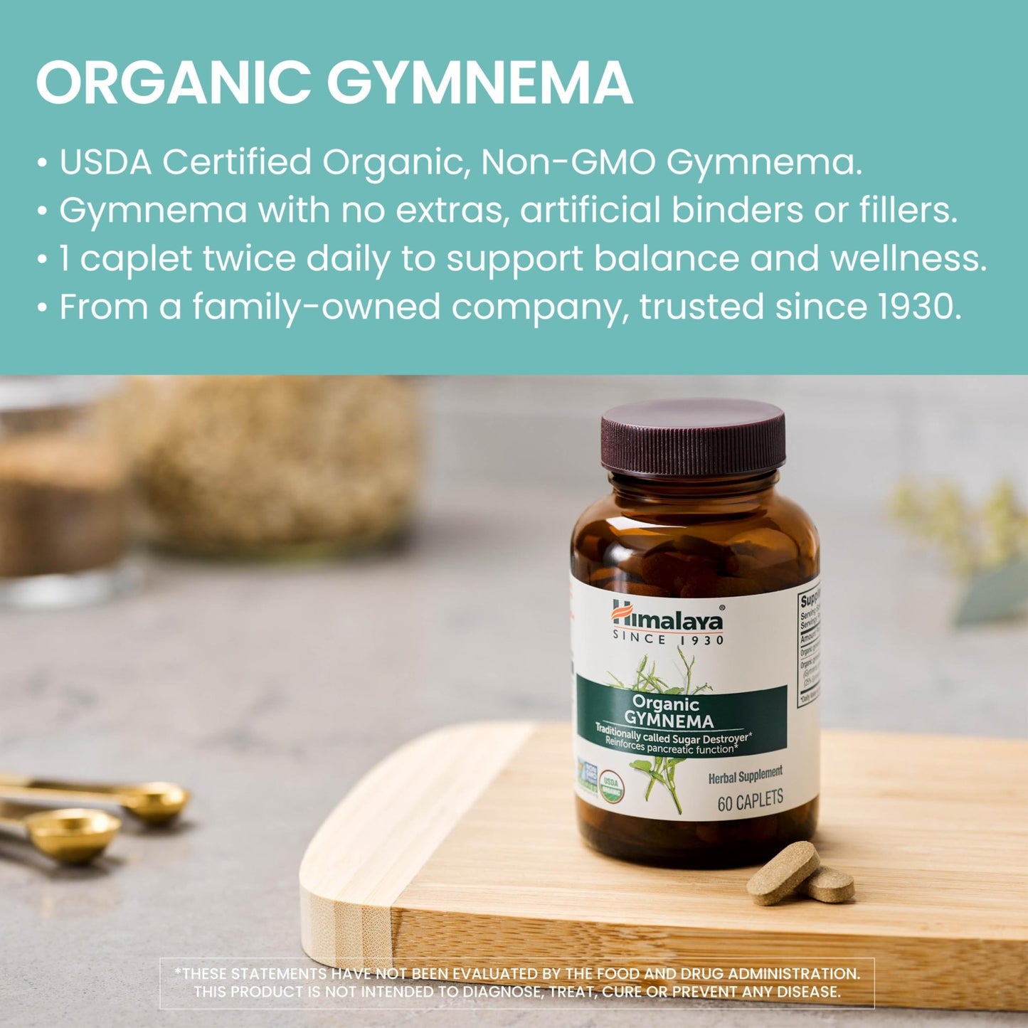 Himalaya Organic Gymnema Sylvestre – Herbal Glucose Metabolism Support - USDA Organic, Non-GMO, Vegan, Gluten Free, Additive Free, 700 mg, 60 Caplets - dailyvitalstore