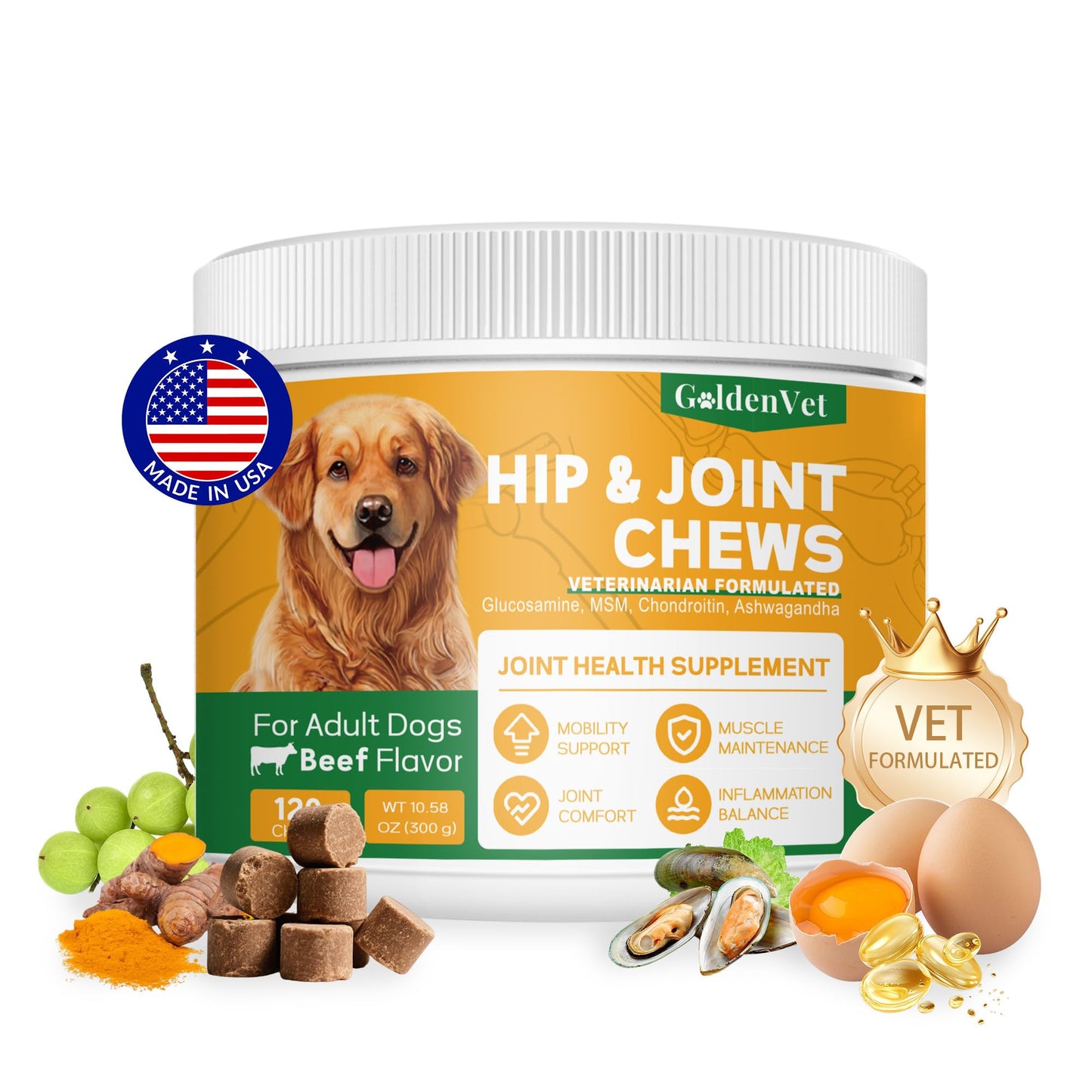 Hip and Joint Chews for Senior Dogs with Glucosamine HCL, Chondroitin, Green-lipped Mussel, Ashwagandha for Anti Inflammatory, Mobility Support, Muscle Maintenance, Joint Comfort 120 Ct - dailyvitalstore