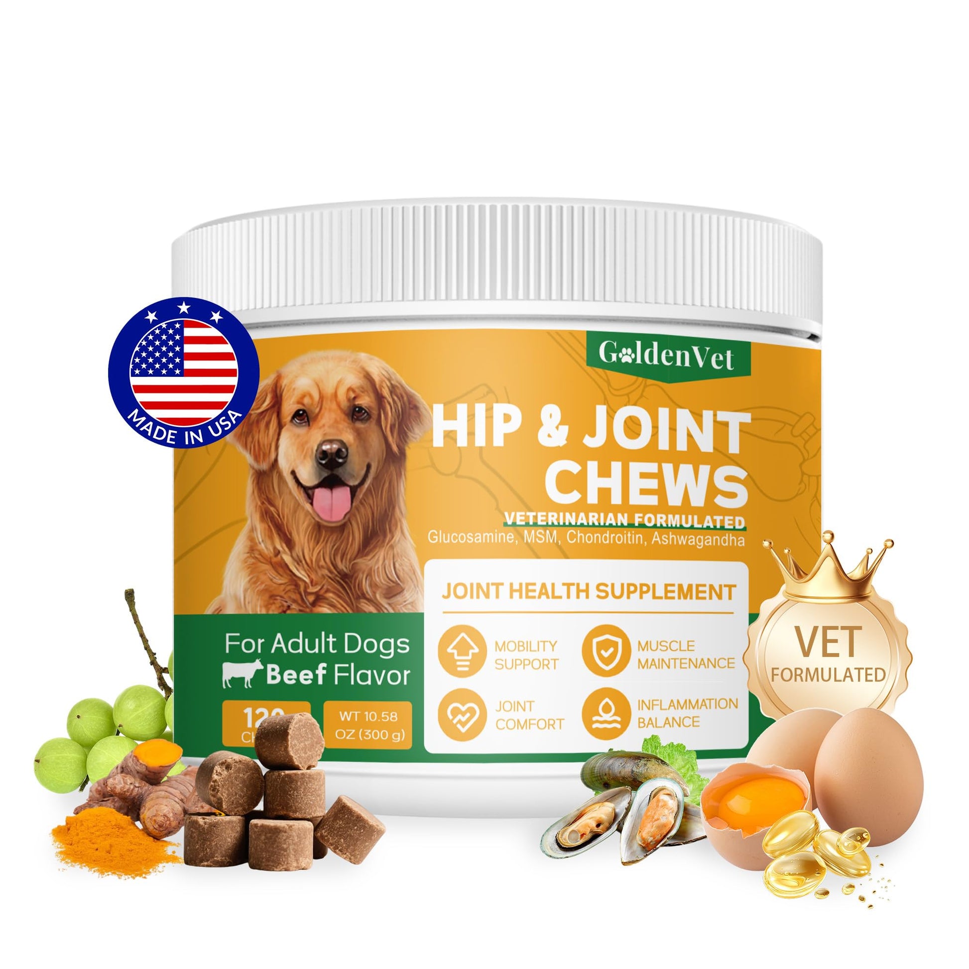 Hip and Joint Chews for Senior Dogs with Glucosamine HCL, Chondroitin, Green-lipped Mussel, Ashwagandha for Anti Inflammatory, Mobility Support, Muscle Maintenance, Joint Comfort 120 Ct - dailyvitalstore