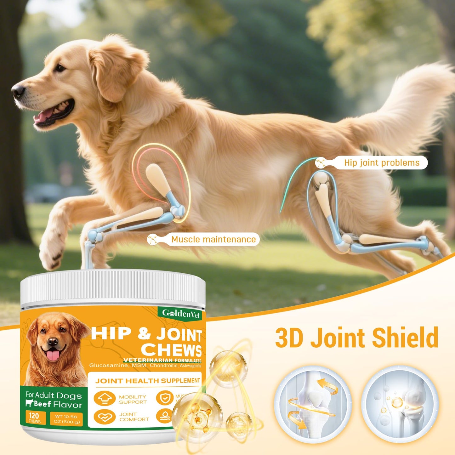 Hip and Joint Chews for Senior Dogs with Glucosamine HCL, Chondroitin, Green-lipped Mussel, Ashwagandha for Anti Inflammatory, Mobility Support, Muscle Maintenance, Joint Comfort 120 Ct - dailyvitalstore