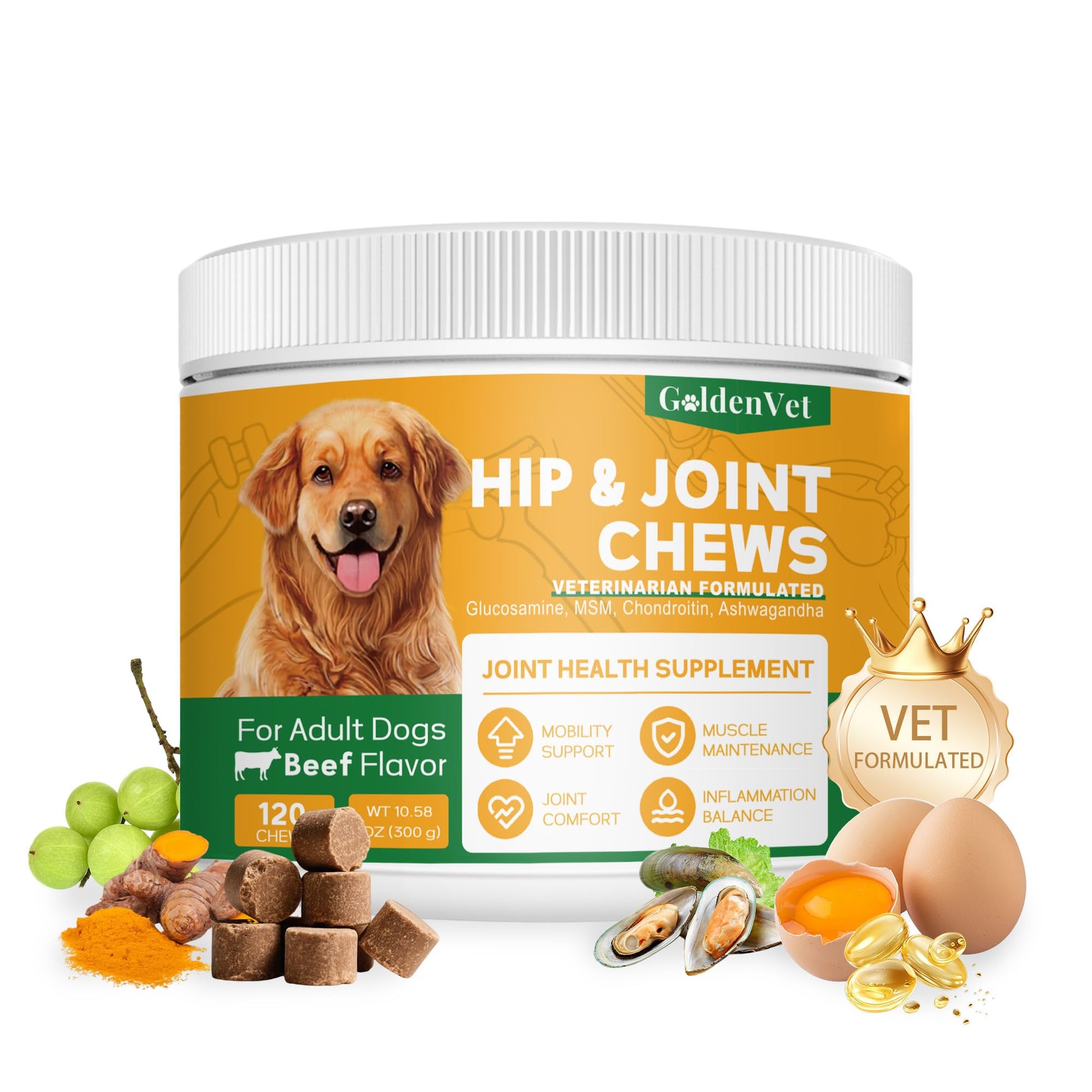 Hip and Joint Chews for Senior Dogs with Glucosamine HCL, Chondroitin, Green-lipped Mussel, Ashwagandha for Anti Inflammatory, Mobility Support, Muscle Maintenance, Joint Comfort 120 Ct - dailyvitalstore