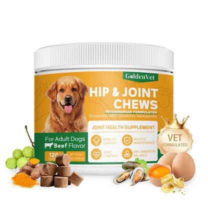 Hip and Joint Chews for Senior Dogs with Glucosamine HCL, Chondroitin, Green-lipped Mussel, Ashwagandha for Anti Inflammatory, Mobility Support, Muscle Maintenance, Joint Comfort 120 Ct - dailyvitalstore