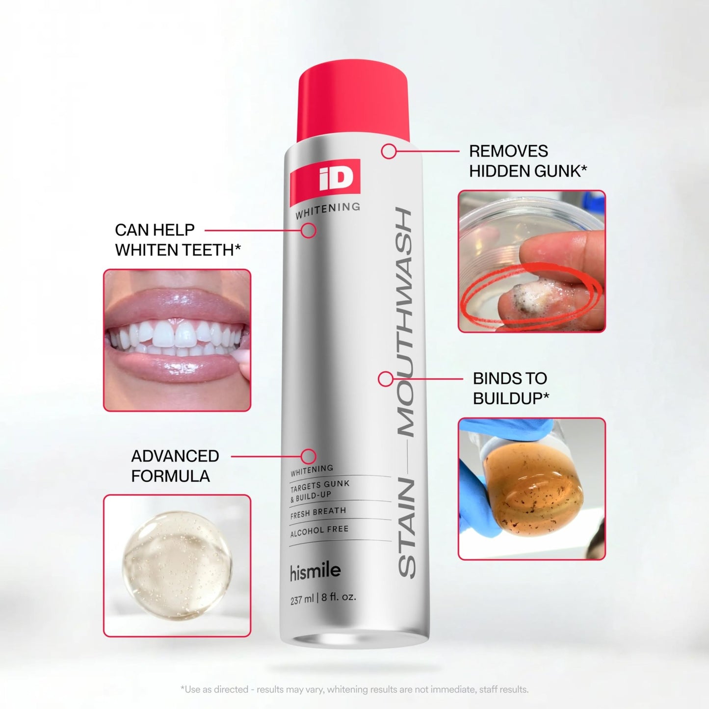 Hismile iD Stain Whitening Mouthwash, Gunk Removing Mouthwash for Fresh Breath, Hydrogen Peroxide Mouthwash to Promote Whiter Teeth, - dailyvitalstore