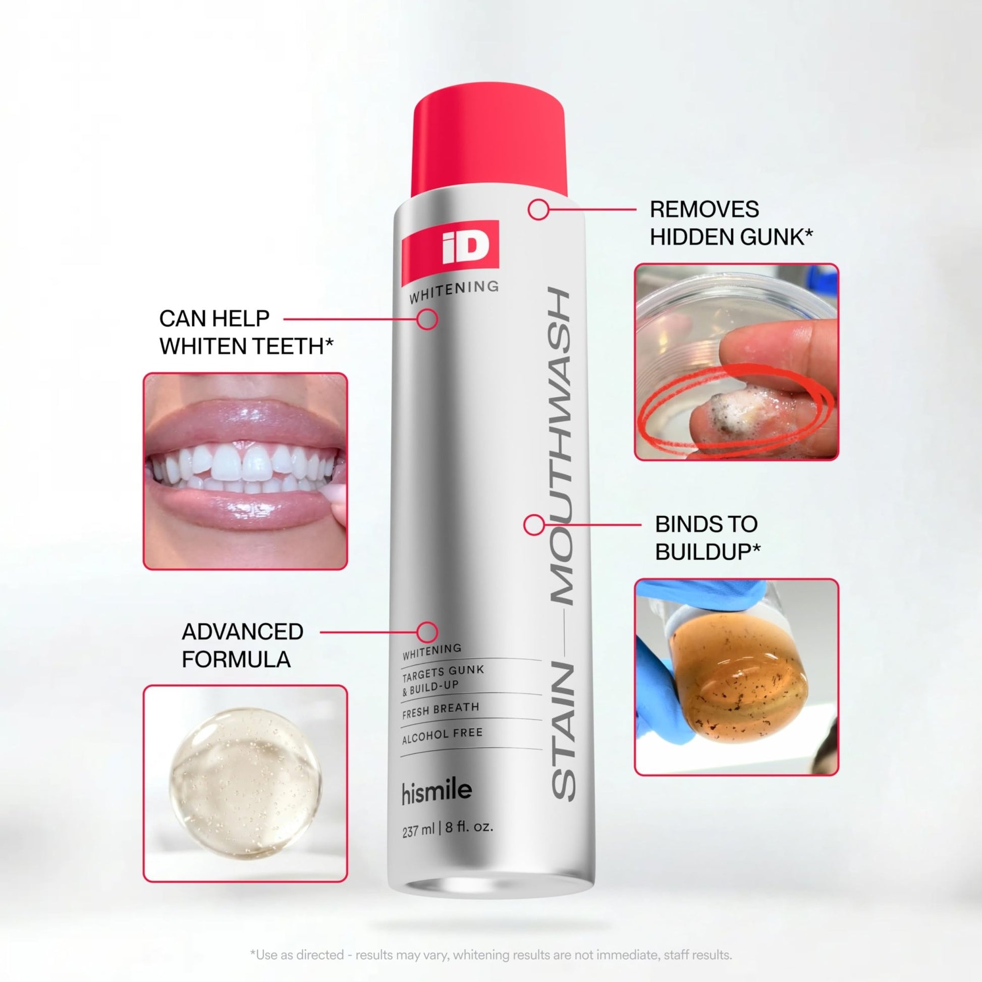 Hismile iD Stain Whitening Mouthwash, Gunk Removing Mouthwash for Fresh Breath, Hydrogen Peroxide Mouthwash to Promote Whiter Teeth, - dailyvitalstore