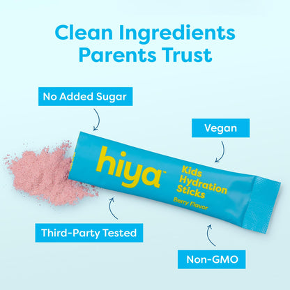 Hiya Kids Hydration with Electrolytes - Zero Added Sugar Berry Flavored Kids Hydration Packets - 15 Sticks - Travel-Friendly Drink Mix for Children Ages 2+ - dailyvitalstore