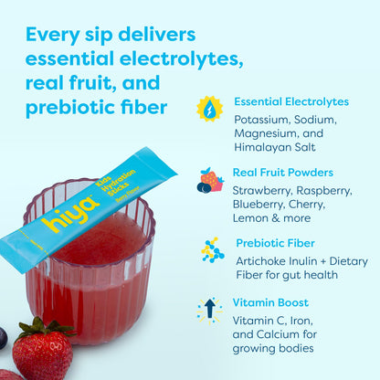 Hiya Kids Hydration with Electrolytes - Zero Added Sugar Berry Flavored Kids Hydration Packets - 15 Sticks - Travel-Friendly Drink Mix for Children Ages 2+ - dailyvitalstore