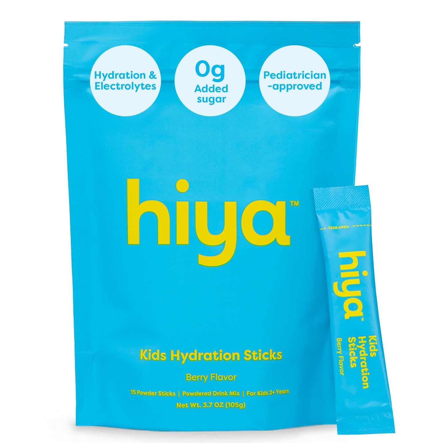 Hiya Kids Hydration with Electrolytes - Zero Added Sugar Berry Flavored Kids Hydration Packets - 15 Sticks - Travel-Friendly Drink Mix for Children Ages 2+ - dailyvitalstore
