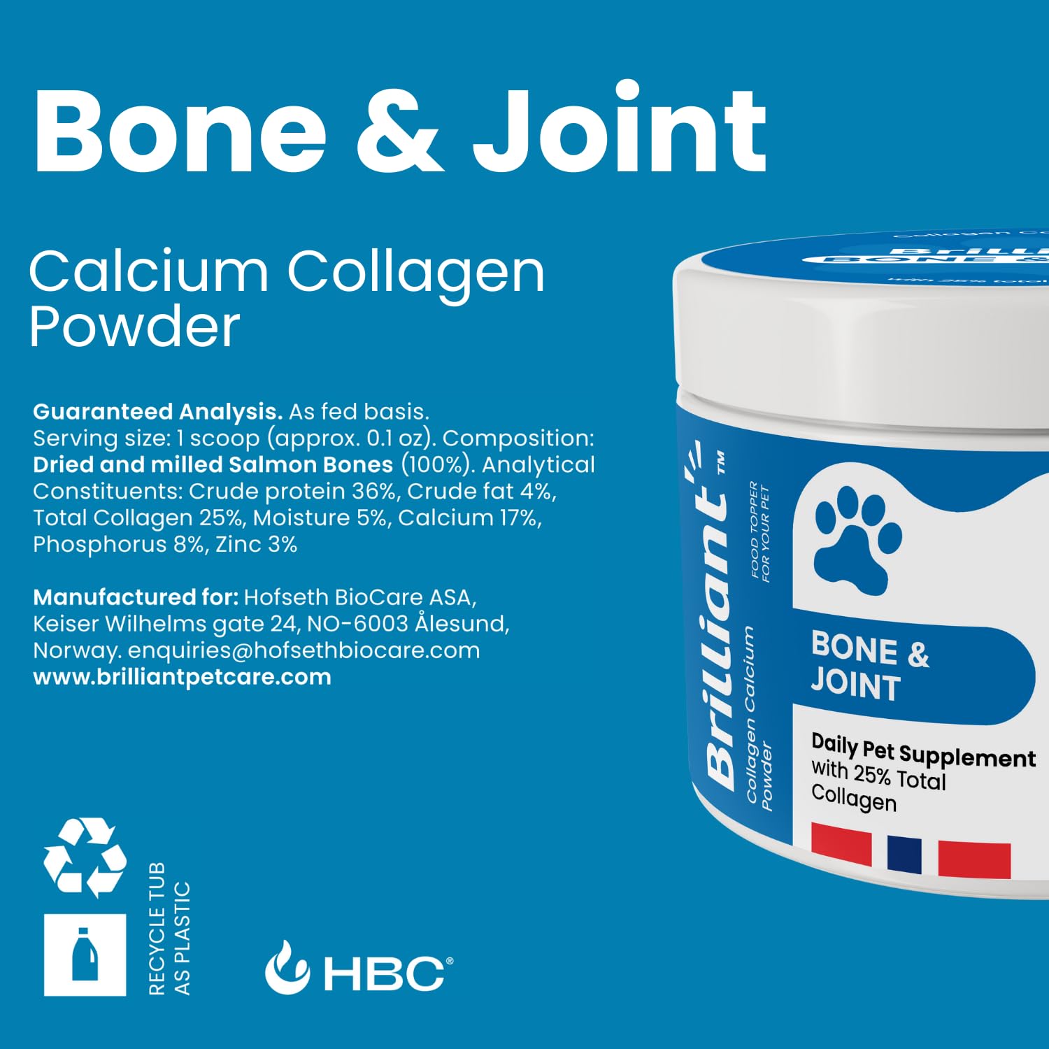 Hofseth BioCare Brilliant Bone & Joint Supplement for Dogs - High Strength Calcium & Collagen Powder for Joint & Hip Support, Essential Supplement for Dog’s of All Ages - 10.6 Oz - dailyvitalstore