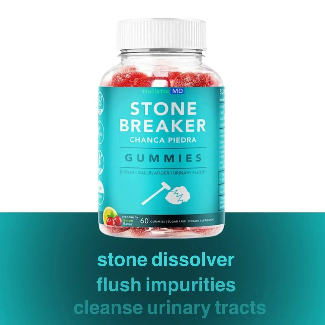Holistic MD Stone Breaker Chanca Piedra 1,500mg Gummies Kidney Stones Cleanse Gallbladder Formula | Plus Cranberry Extract Might Help Urinary Tract Flush Impurities | Fast Absorption Sugar Free 60ct - dailyvitalstore