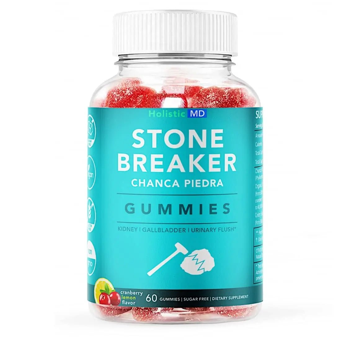Holistic MD Stone Breaker Chanca Piedra 1,500mg Gummies Kidney Stones Cleanse Gallbladder Formula | Plus Cranberry Extract Might Help Urinary Tract Flush Impurities | Fast Absorption Sugar Free 60ct - dailyvitalstore