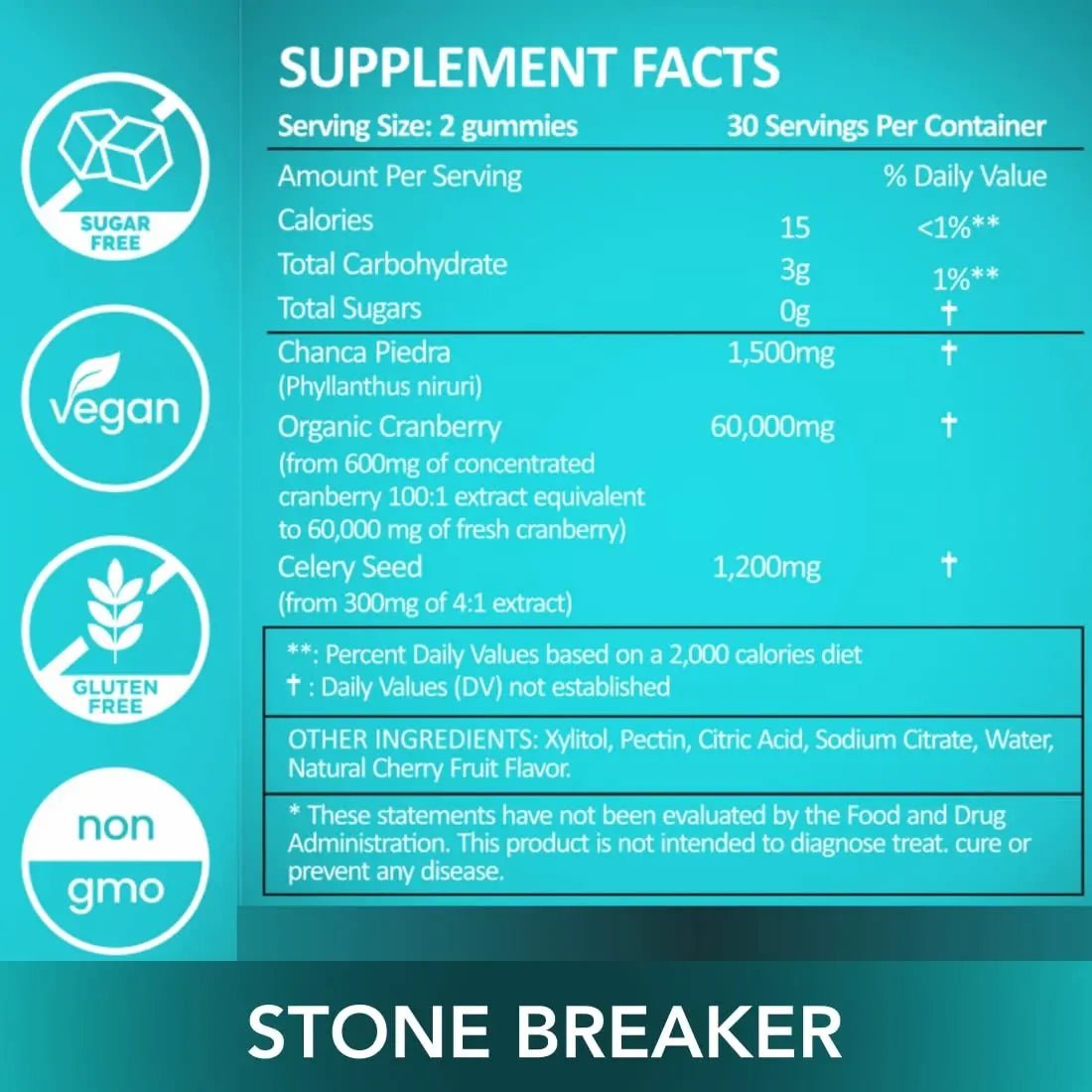 Holistic MD Stone Breaker Chanca Piedra 1,500mg Gummies Kidney Stones Cleanse Gallbladder Formula | Plus Cranberry Extract Might Help Urinary Tract Flush Impurities | Fast Absorption Sugar Free 60ct - dailyvitalstore