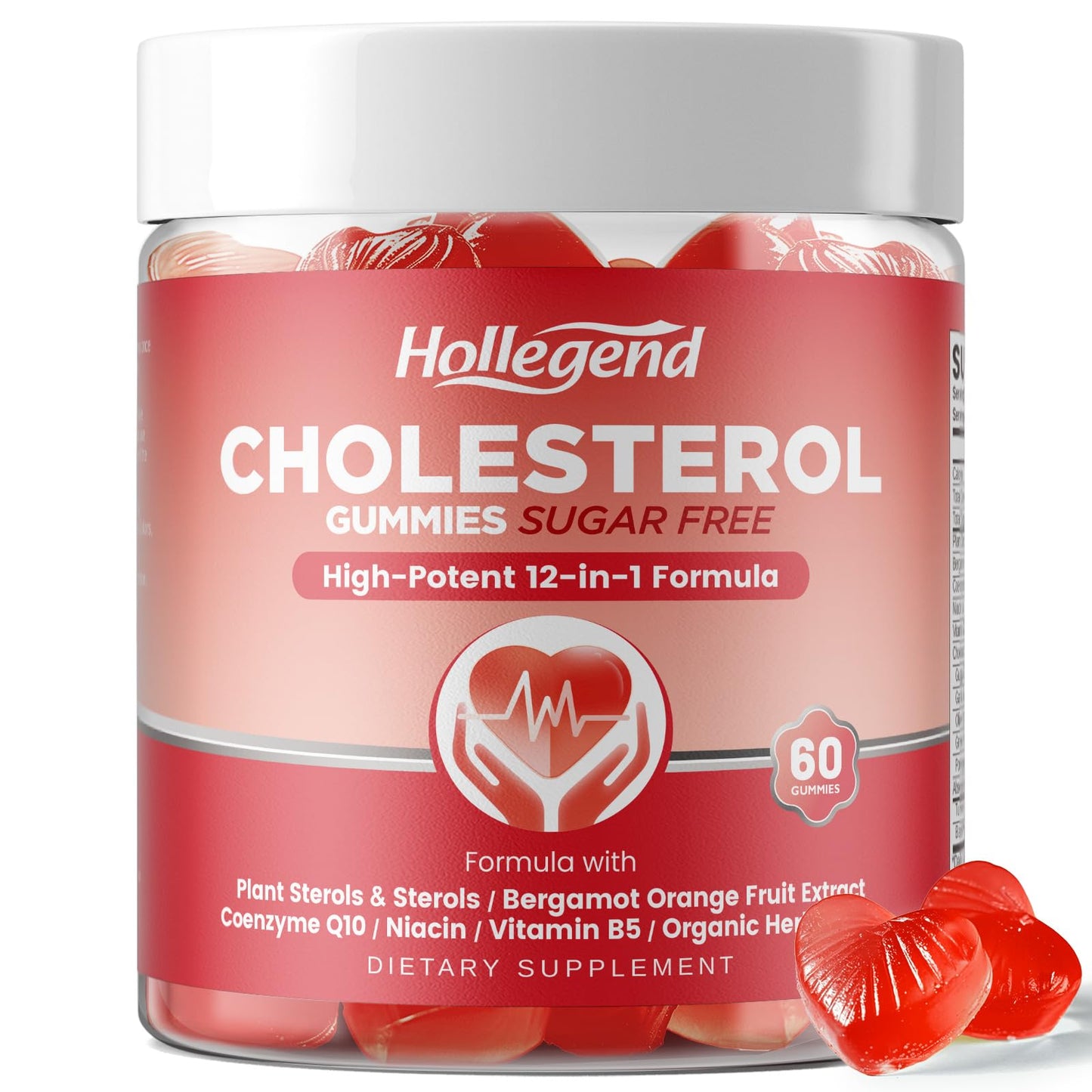 HOLLEGEND Cholesterol Gummies Sugar-Free,12-in-1 Cholesterol Supplements with Plant Sterols,Citrus Bergamot,CoQ10 and Vitamins for Cholesterol Health, Vegan, Mixed Berry Flavor, 60 Counts - dailyvitalstore