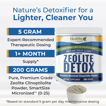 HolyLand Zeolite Cleanse - Zeolite Detox Powder (7.05oz 200 Gram) - Clinoptilolite Natural Activated - Micronized 0-25 - Full Body Detox for Women, Men - dailyvitalstore
