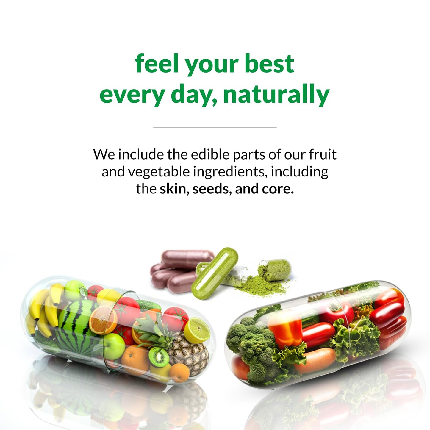 HOMERECORE Whole Food Fruits & Veggies Supplement Plant-Based, Vegan, Gluten-Free, Soy-Free No Fillers Natural Superfoods Boost Energy & Immune System for Men & Women 90 Fruit & 90 Veggie Capsules - dailyvitalstore