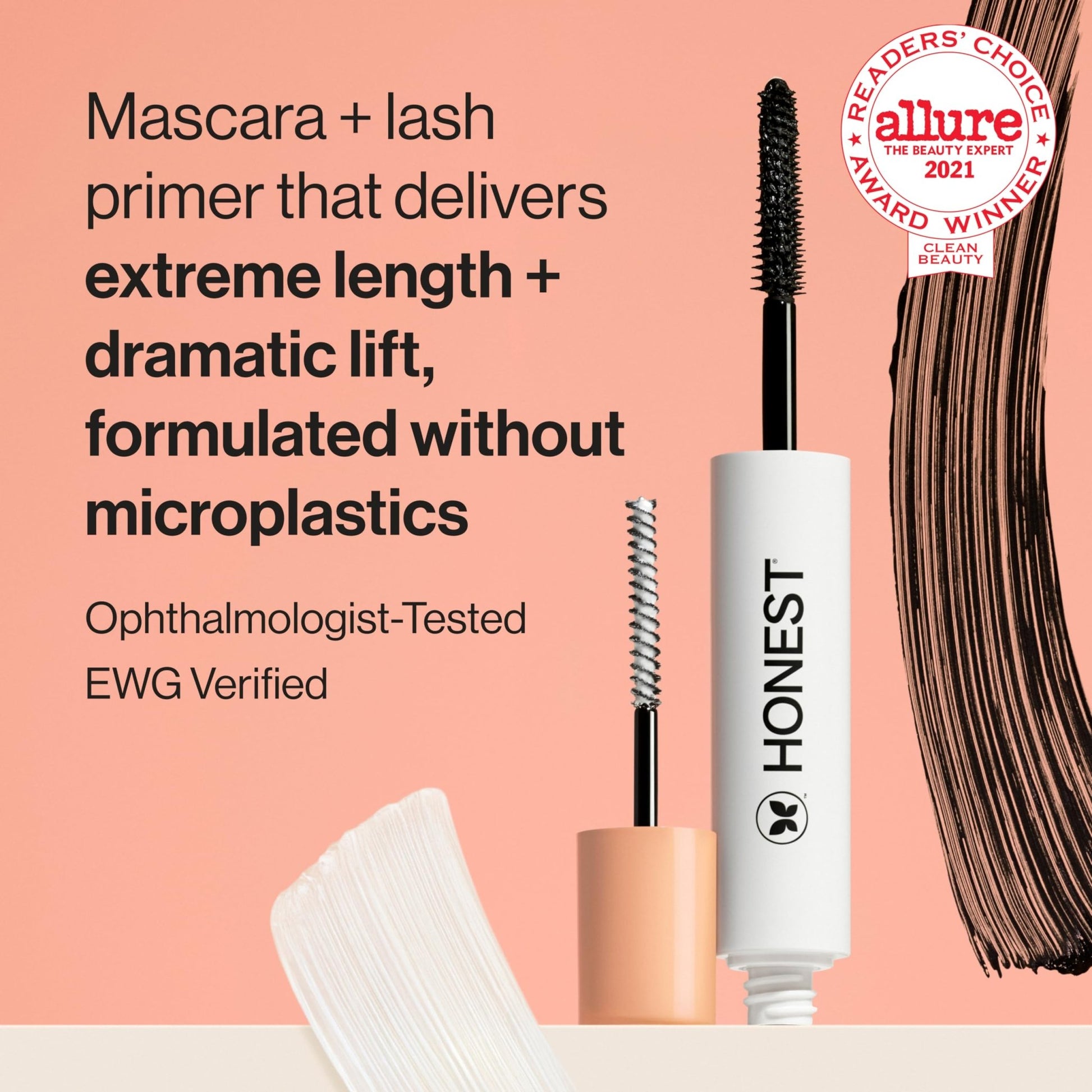 Honest Beauty 2-in-1 Extreme Length Clean Mascara + Lash Primer | Lengthening + Volumizing | Cruelty Free + Safe for Sensitive Eyes | Black, .27 fl oz - dailyvitalstore