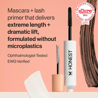 Honest Beauty 2-in-1 Extreme Length Clean Mascara + Lash Primer | Lengthening + Volumizing | Cruelty Free + Safe for Sensitive Eyes | Black, .27 fl oz - dailyvitalstore