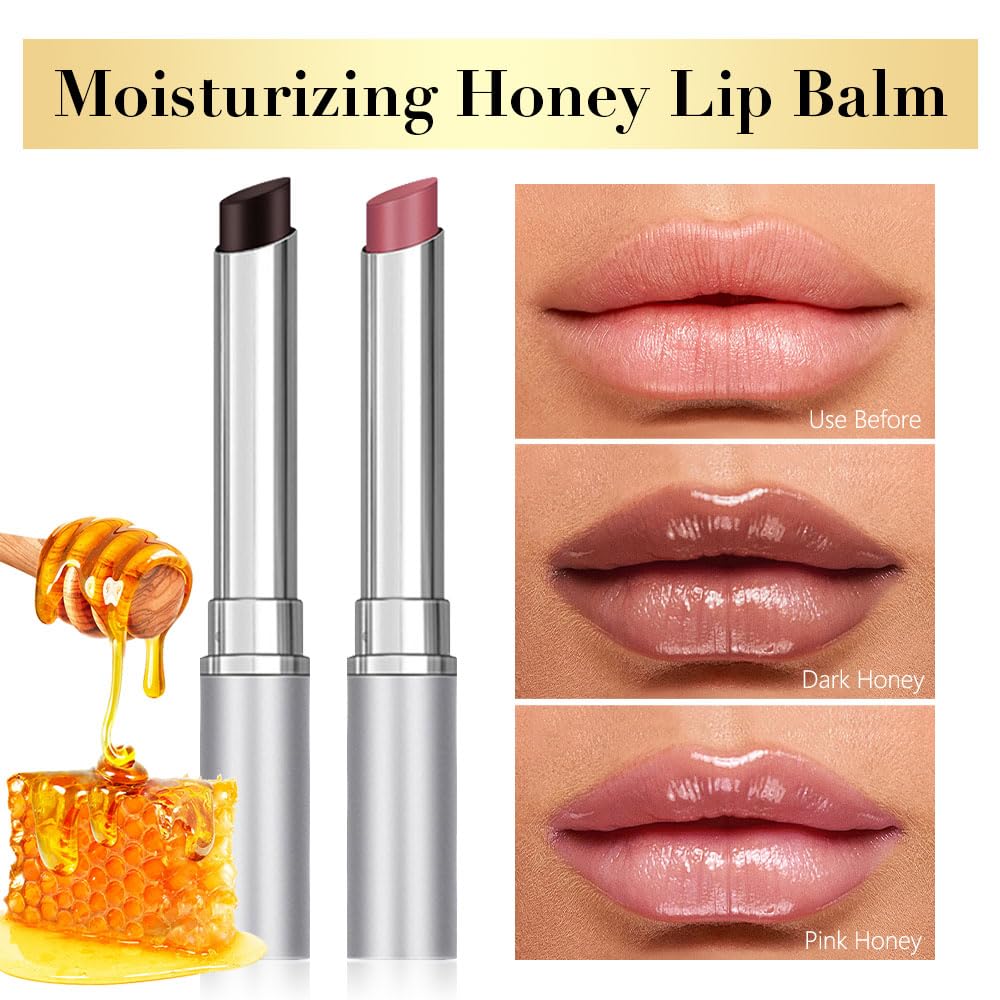 Honey Butter Lipstick Tinted Lip Balm, Shine Moisturizing Plumper Lipstick for Women, Natural Nourishing Hydrating Lip Gloss Stain for Dry Lips, Lightweight Lip Liner Care Makeup, Vegan - Black & Pink - dailyvitalstore