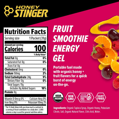 Honey Stinger Organic Fruit Smoothie Energy Gel, Gluten Free & Caffeine Free, for Exercise, Running and Performance, Sports Nutrition for Home & Gym, - dailyvitalstore
