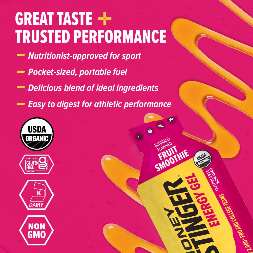 Honey Stinger Organic Fruit Smoothie Energy Gel, Gluten Free & Caffeine Free, for Exercise, Running and Performance, Sports Nutrition for Home & Gym, - dailyvitalstore