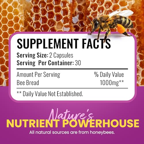 HONEYBEEZONE-Bee Bread Capsules – Nutrient-Rich Superfood for Energy Boost, Immune Support Supplement | Non-GMO, Gluten-Free, 60 Easy-to-Swallow Veggie Capsules - dailyvitalstore