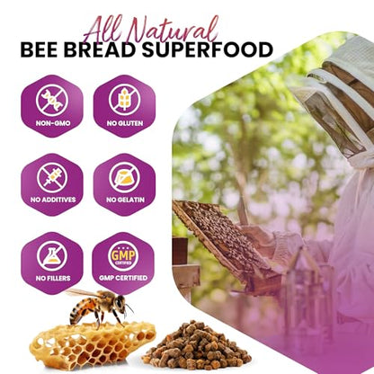 HONEYBEEZONE-Bee Bread Capsules – Nutrient-Rich Superfood for Energy Boost, Immune Support Supplement | Non-GMO, Gluten-Free, 60 Easy-to-Swallow Veggie Capsules - dailyvitalstore