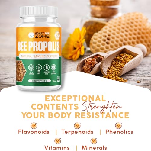 HONEYBEEZONE-Bee Propolis Capsules – 100% Natural Energy and Immune Support Supplement | Non-GMO, Gluten-Free, 60 Easy-to-Swallow Veggie Capsules - dailyvitalstore