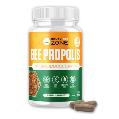 HONEYBEEZONE-Bee Propolis Capsules – 100% Natural Energy and Immune Support Supplement | Non-GMO, Gluten-Free, 60 Easy-to-Swallow Veggie Capsules - dailyvitalstore
