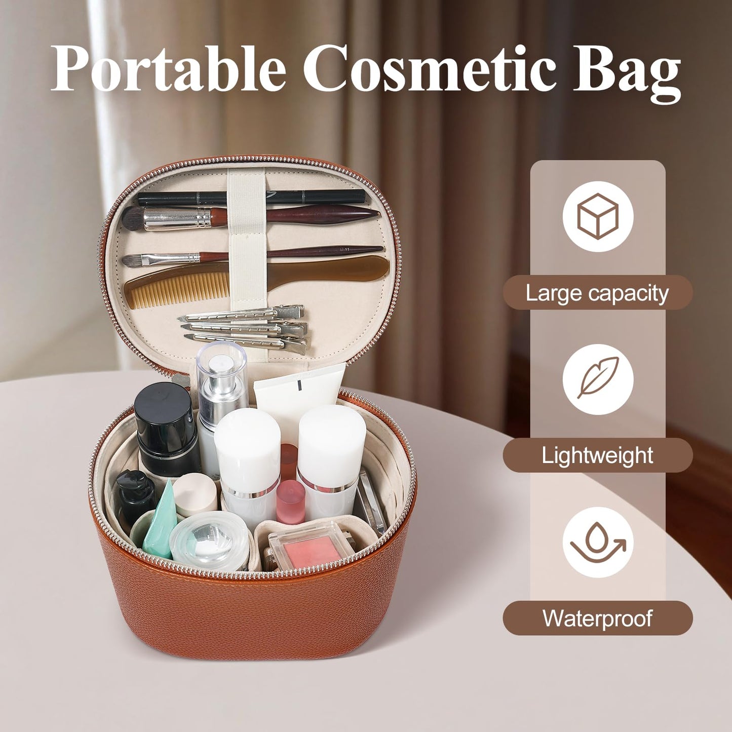 honitty Makeup Bag, Travel Make up Case with Compartments and Handle, Portable Cosmetic Organizer Bags,Toiletry Bag for Women - dailyvitalstore