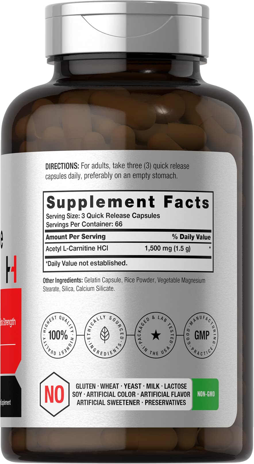 Horbäach Acetyl L-Carnitine 1500mg | 200 Capsules | Extra Strength Supplement | Non-GMO & Gluten Free - dailyvitalstore