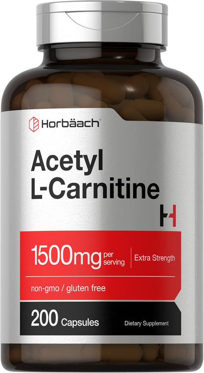 Horbäach Acetyl L-Carnitine 1500mg | 200 Capsules | Extra Strength Supplement | Non-GMO & Gluten Free - dailyvitalstore