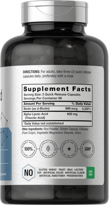 Horbäach Alpha Lipoic Acid 600mg | 240 Capsules | with Biotin Optimizer | Non-GMO and Gluten Free Supplement - dailyvitalstore