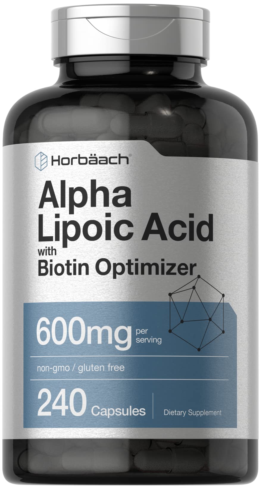 Horbäach Alpha Lipoic Acid 600mg | 240 Capsules | with Biotin Optimizer | Non-GMO and Gluten Free Supplement - dailyvitalstore