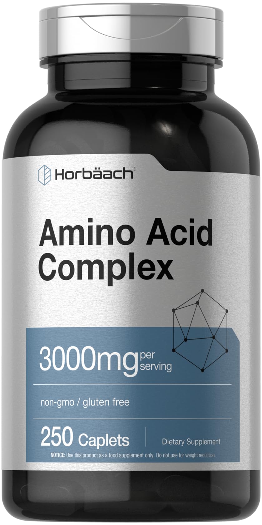 Horbäach Amino Acid Complex 3000mg | 250 Caplets | Non-GMO, Gluten Free Supplement - dailyvitalstore