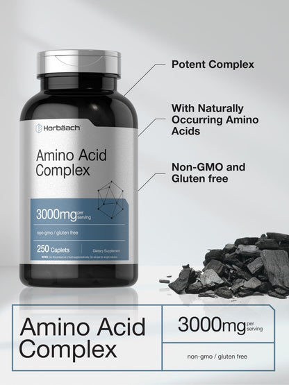 Horbäach Amino Acid Complex 3000mg | 250 Caplets | Non-GMO, Gluten Free Supplement - dailyvitalstore