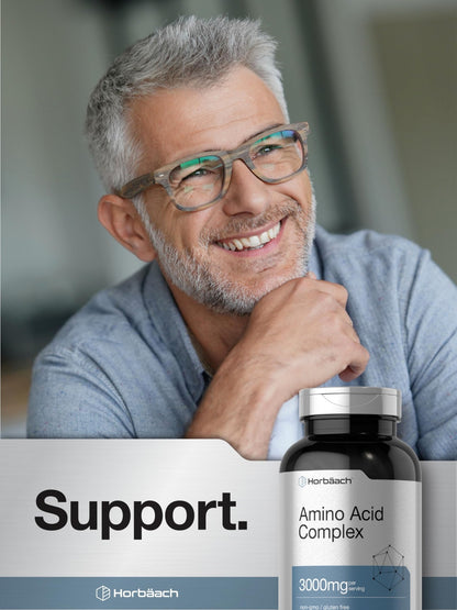 Horbäach Amino Acid Complex 3000mg | 250 Caplets | Non-GMO, Gluten Free Supplement - dailyvitalstore