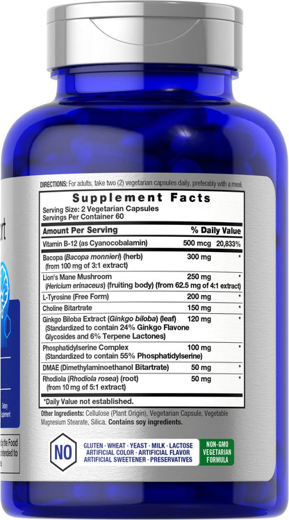 Horbäach Brain Supplement | 120 Capsules | with Phosphatidylserine & DMAE | Advanced Formula for Memory, Focus, Clarity | Vegetarian & Gluten Free | Neuro Support - dailyvitalstore
