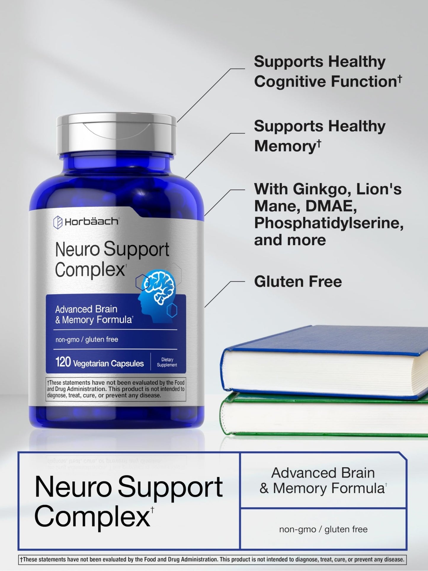 Horbäach Brain Supplement | 120 Capsules | with Phosphatidylserine & DMAE | Advanced Formula for Memory, Focus, Clarity | Vegetarian & Gluten Free | Neuro Support - dailyvitalstore