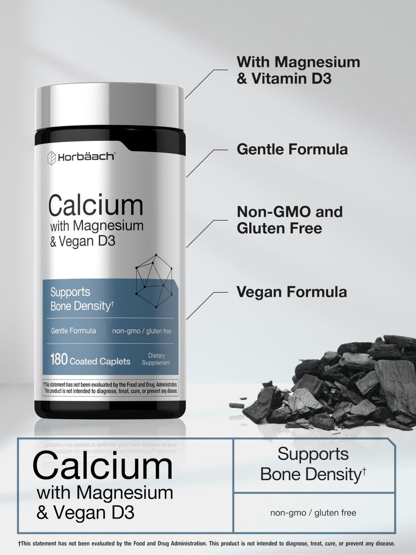 Horbäach Calcium Magnesium D3 | 180 Coated Caplets | Supports Bone Density | Supplement for Men and Women - dailyvitalstore