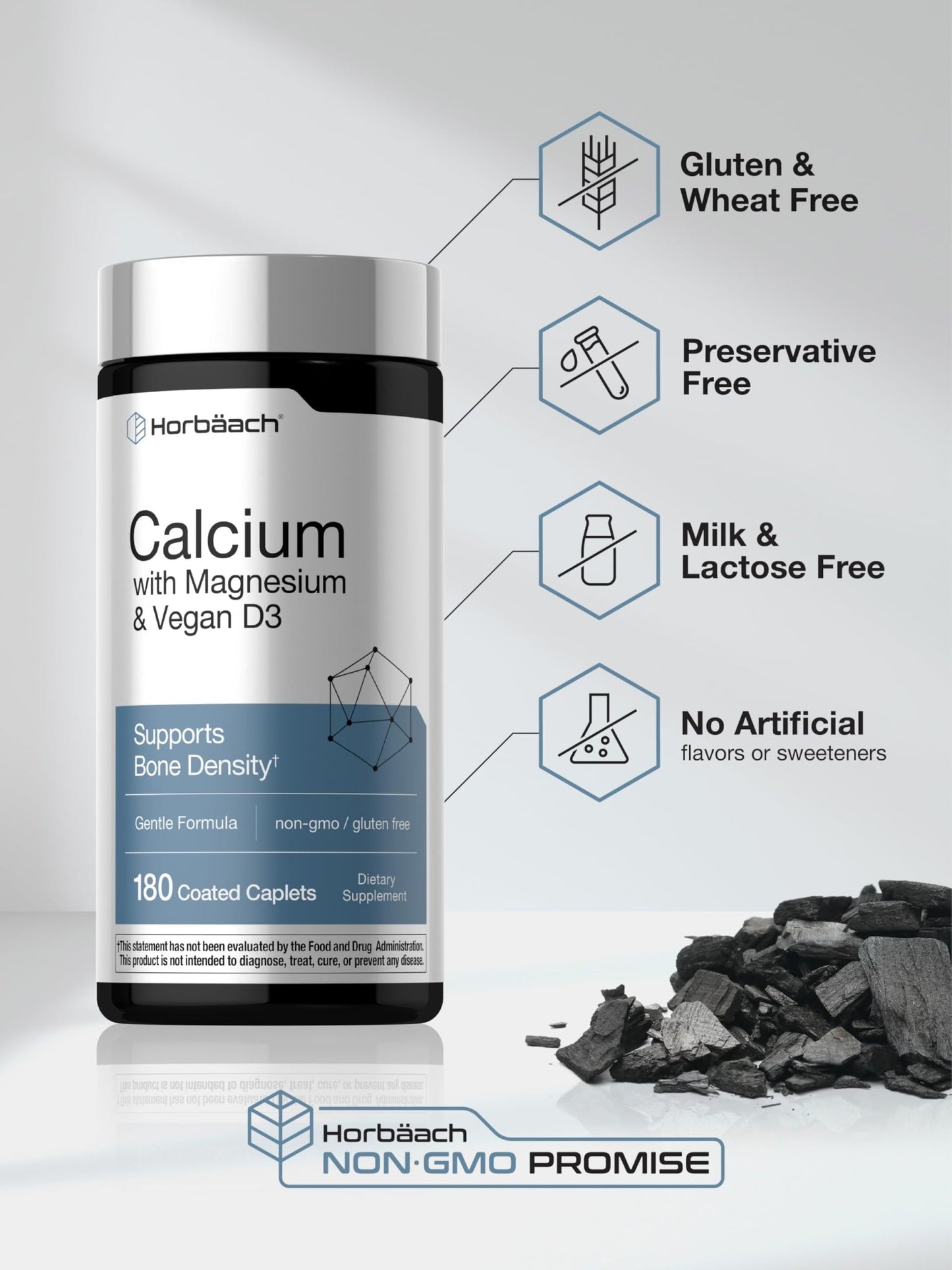Horbäach Calcium Magnesium D3 | 180 Coated Caplets | Supports Bone Density | Supplement for Men and Women - dailyvitalstore