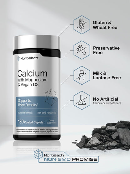 Horbäach Calcium Magnesium D3 | 180 Coated Caplets | Supports Bone Density | Supplement for Men and Women - dailyvitalstore