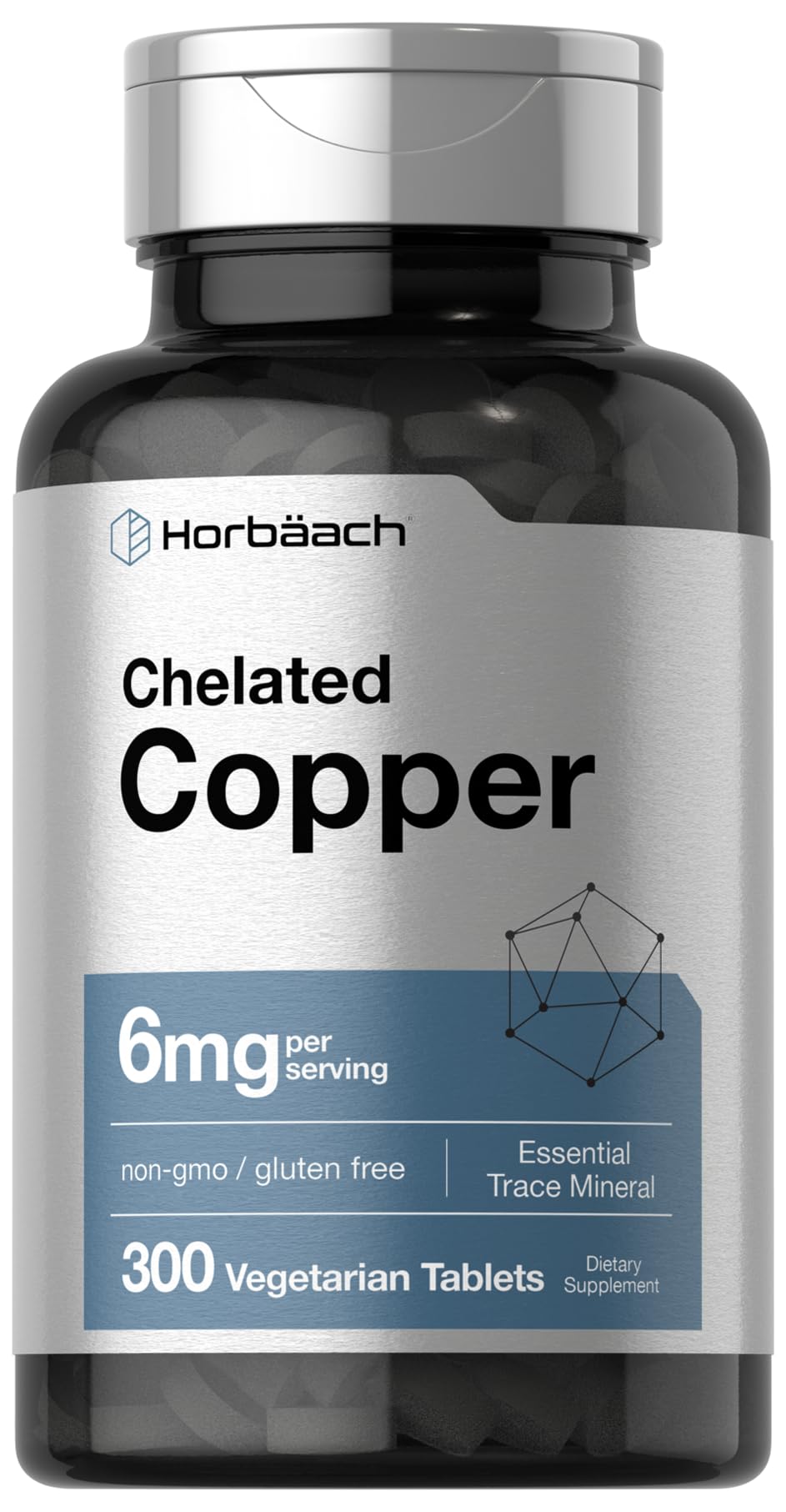 Horbäach Chelated Copper Supplement 6mg | 300 Tablets | Essential Trace Mineral | Vegetarian, Non-GMO, Gluten Free - dailyvitalstore