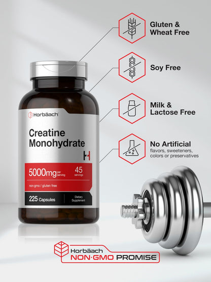 Horbäach Creatine Monohydrate | 5g | 225 Capsules | Non-GMO, Gluten Free Supplement - dailyvitalstore