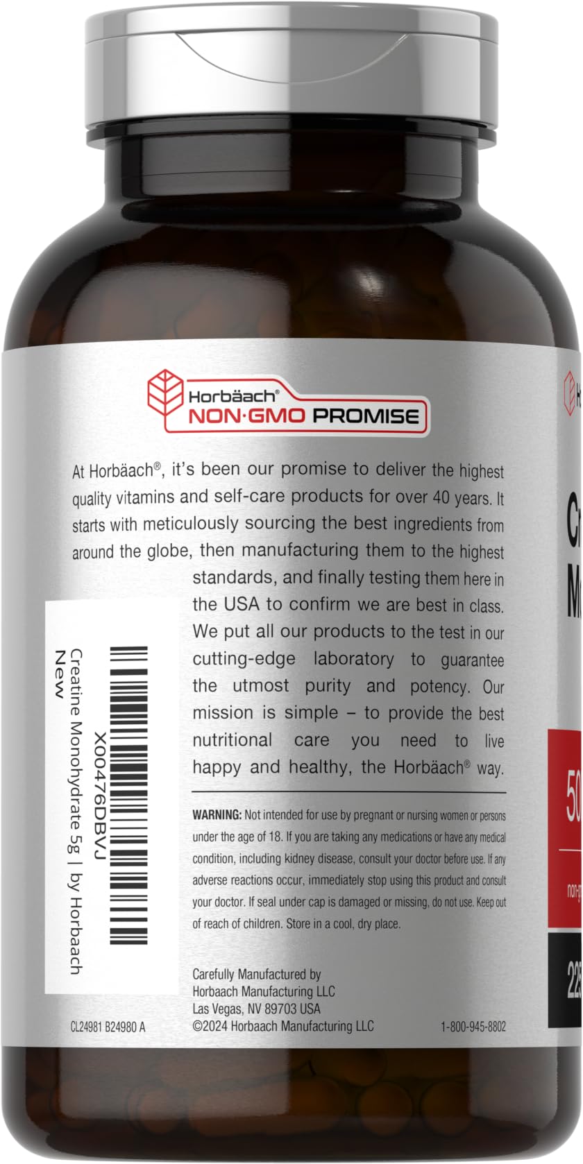 Horbäach Creatine Monohydrate | 5g | 225 Capsules | Non-GMO, Gluten Free Supplement - dailyvitalstore