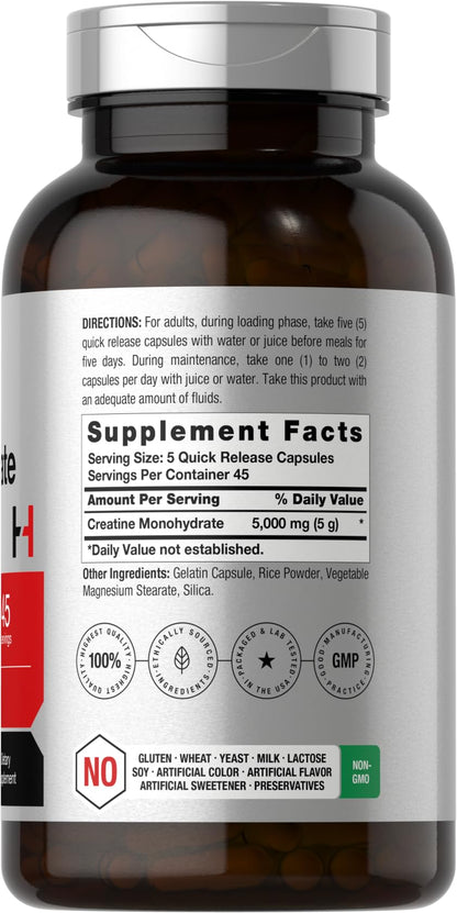 Horbäach Creatine Monohydrate | 5g | 225 Capsules | Non-GMO, Gluten Free Supplement - dailyvitalstore