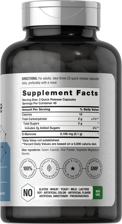 Horbäach D-Mannose Supplement 2100mg | 120 Capsules | Pills for Women and Men | Non-GMO & Gluten Free - dailyvitalstore