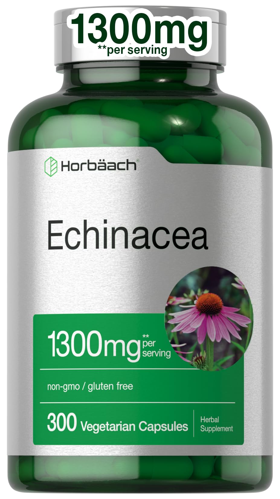 Horbäach Echinacea Extract Capsules | 300 Count | Vegan, Non-GMO, Gluten Free Supplement - dailyvitalstore