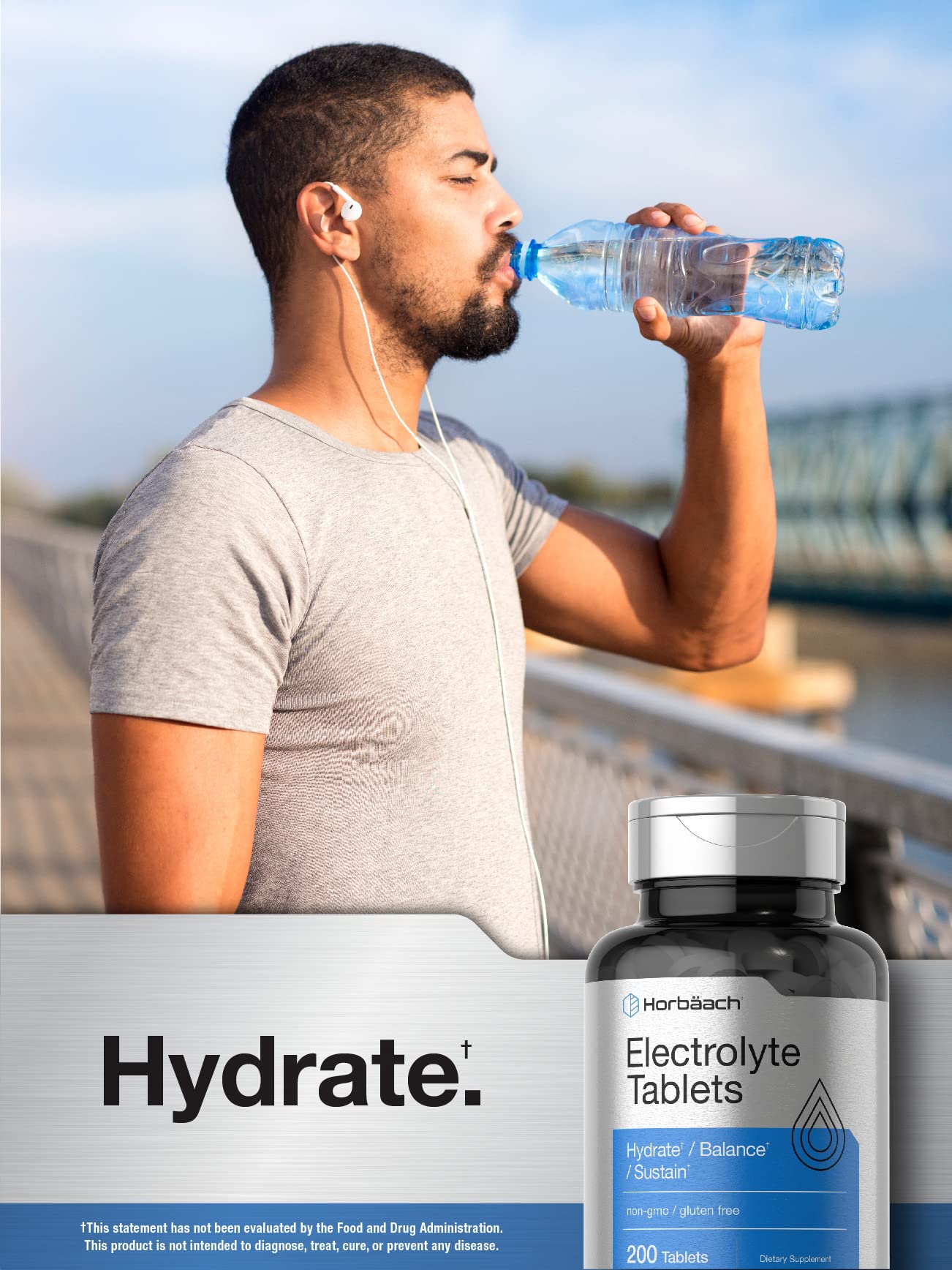 Horbäach Electrolyte Tablets | 200 Count | Helps Hydrate, Balance, & Sustain | with Calcium, Magnesium, Chloride, Sodium and Potassium | Vegetarian, Non-GMO & Gluten Free - dailyvitalstore